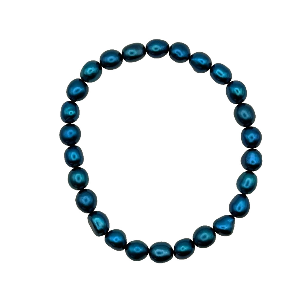 Genuine Cultured Pearl Stretch Bracelet Teal 5 mm Women’s 7 Inch